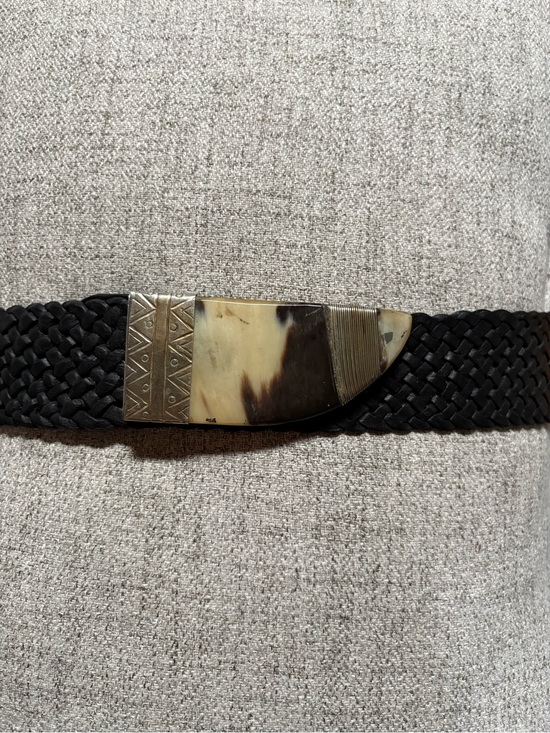 Unique Braided Black Leather Belt with Horn and Silver Accent Buckle main image 3